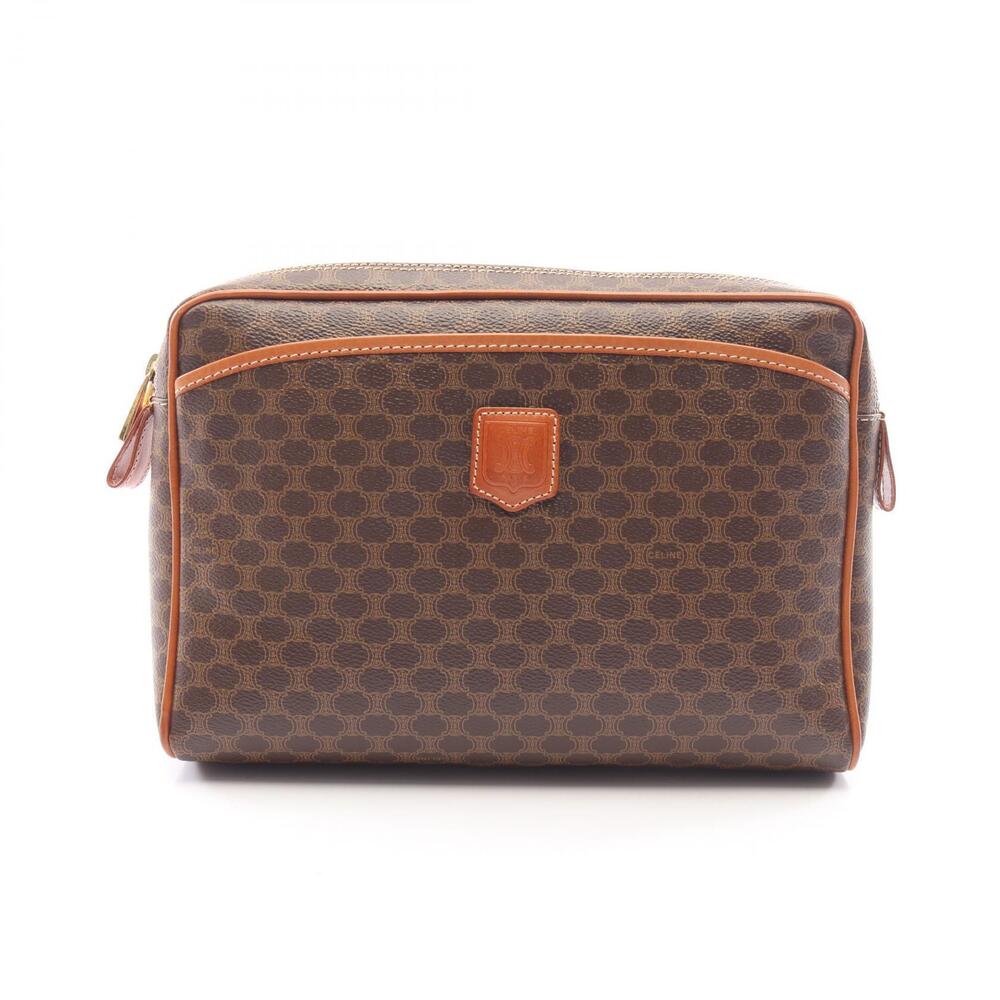 Celine Macadam Shoulder Bag Canvas Leather Brown
